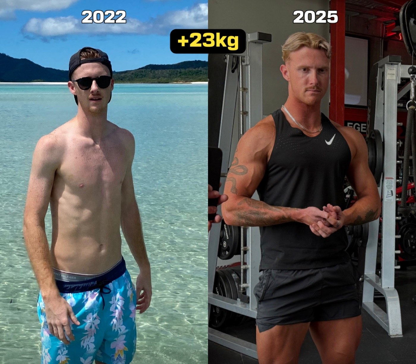 Jye's transformation 2022 to 2025, +23kg